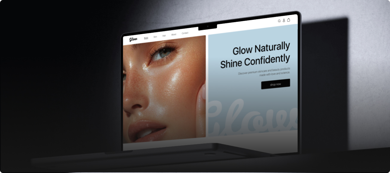 Laptop with a frame of the homepage Glow's website built on Shopify
