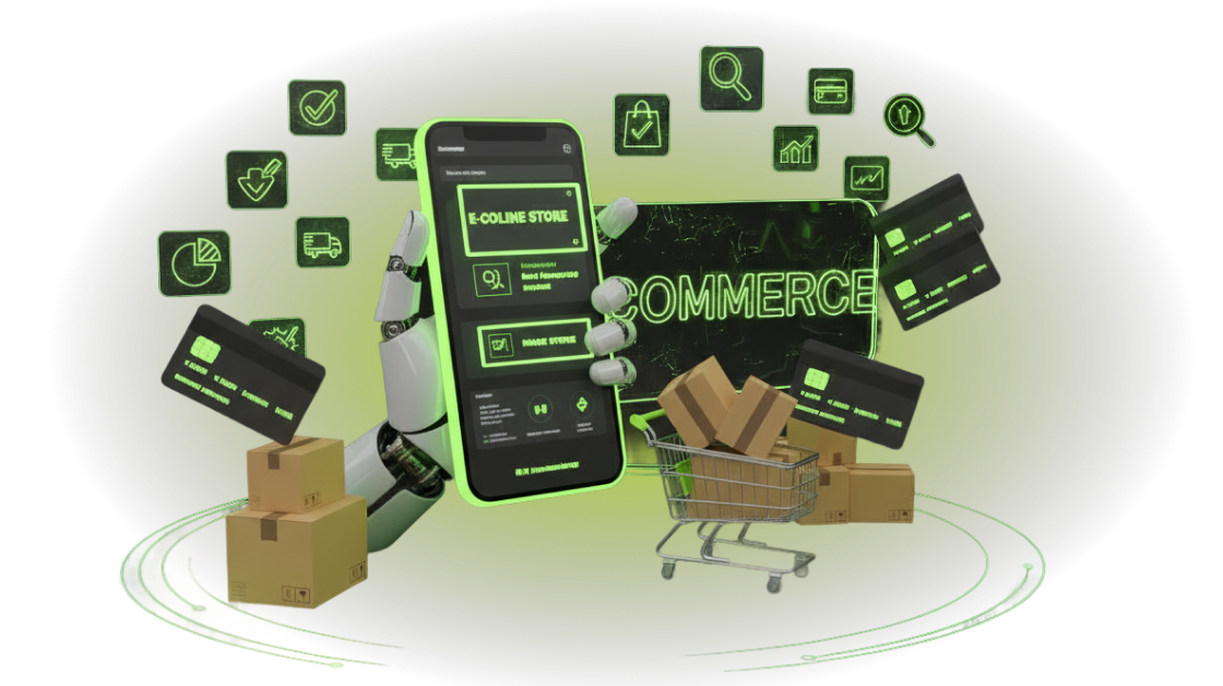 mobile phone with e-commerce website, store's widgets, product cart